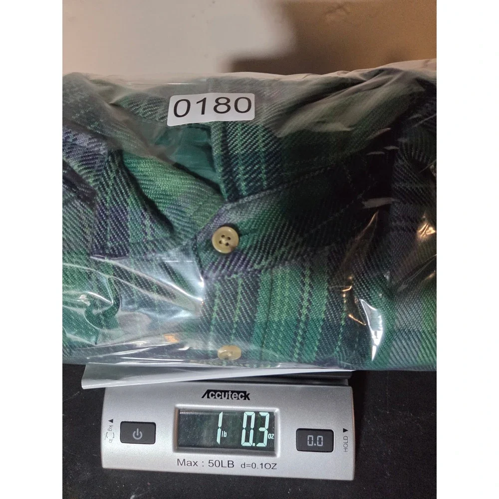 John Blair Flannel Shirt Jacket XL Green Plaid‎ Mens Quilted Lined B05100